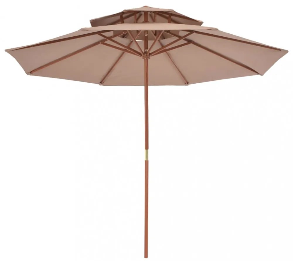 tópszínű kétszintes napernyő fa rúddal 270 cm