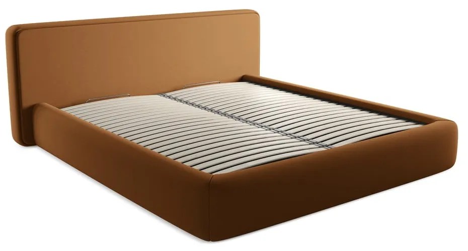 Terrakotta színű kárpitozott ágyneműtartós franciaágy ágyráccsal 180x200 cm Kiana – Makamii