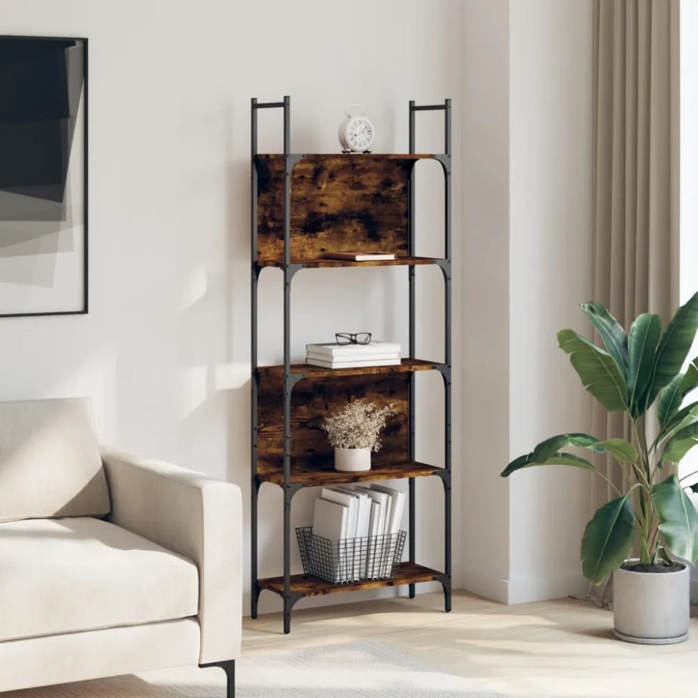5 szintes füstös tölgy szerelt fa könyvespolc 60,5x24x166,5 cm