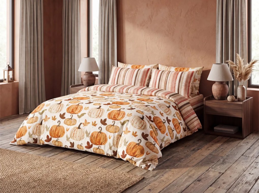 Flanel ágynemű PUMPKINS & STRIPES színes Ágyneműhuzat mérete: 2 db 70 x 90 cm | 200 x 220 cm