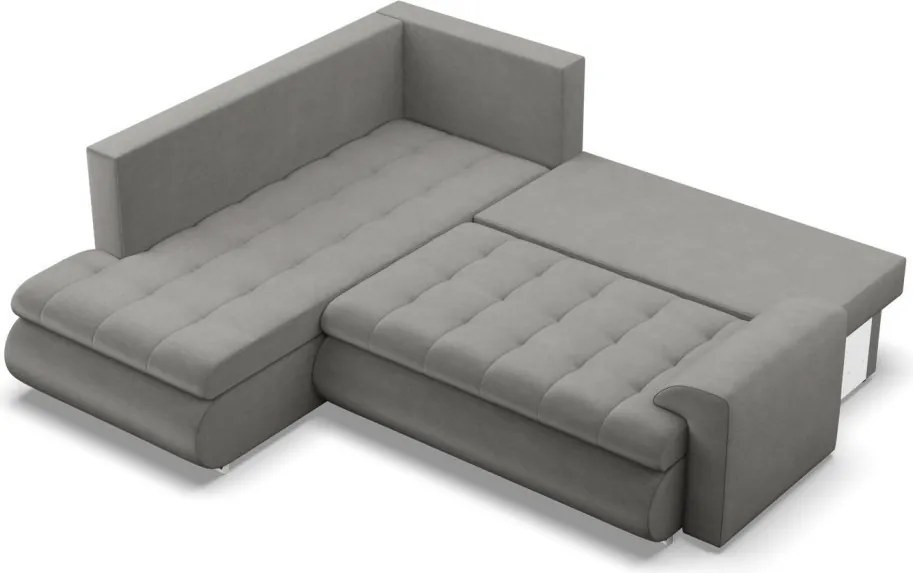 Tokio sarokkanapé, L alakú háttámlával, 2 ágyneműtartóval, bársony, baloldali, világosszürke