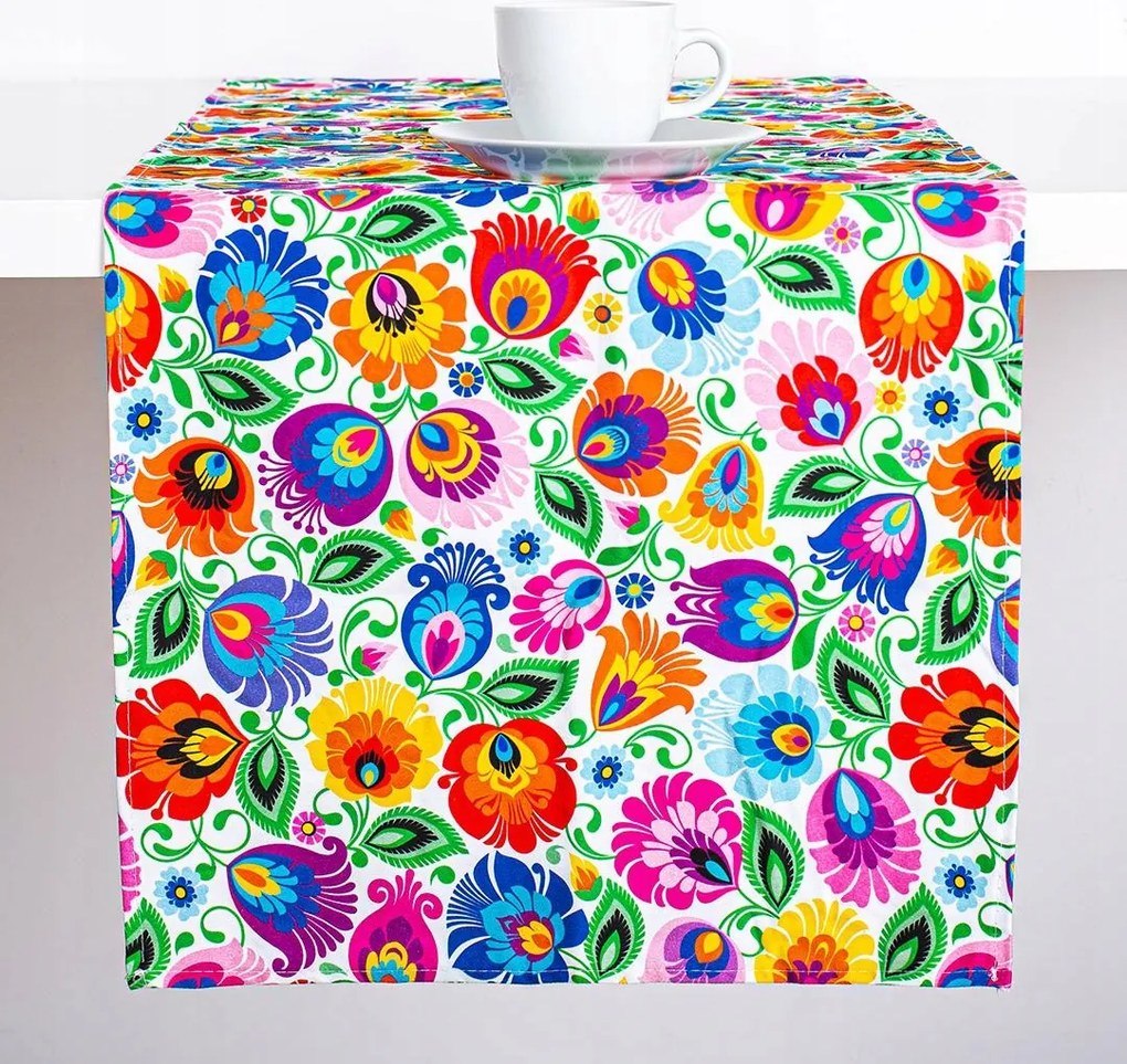 Folkstar asztali futó, népi stílusú dekoráció, pamut, 40 × 140 cm