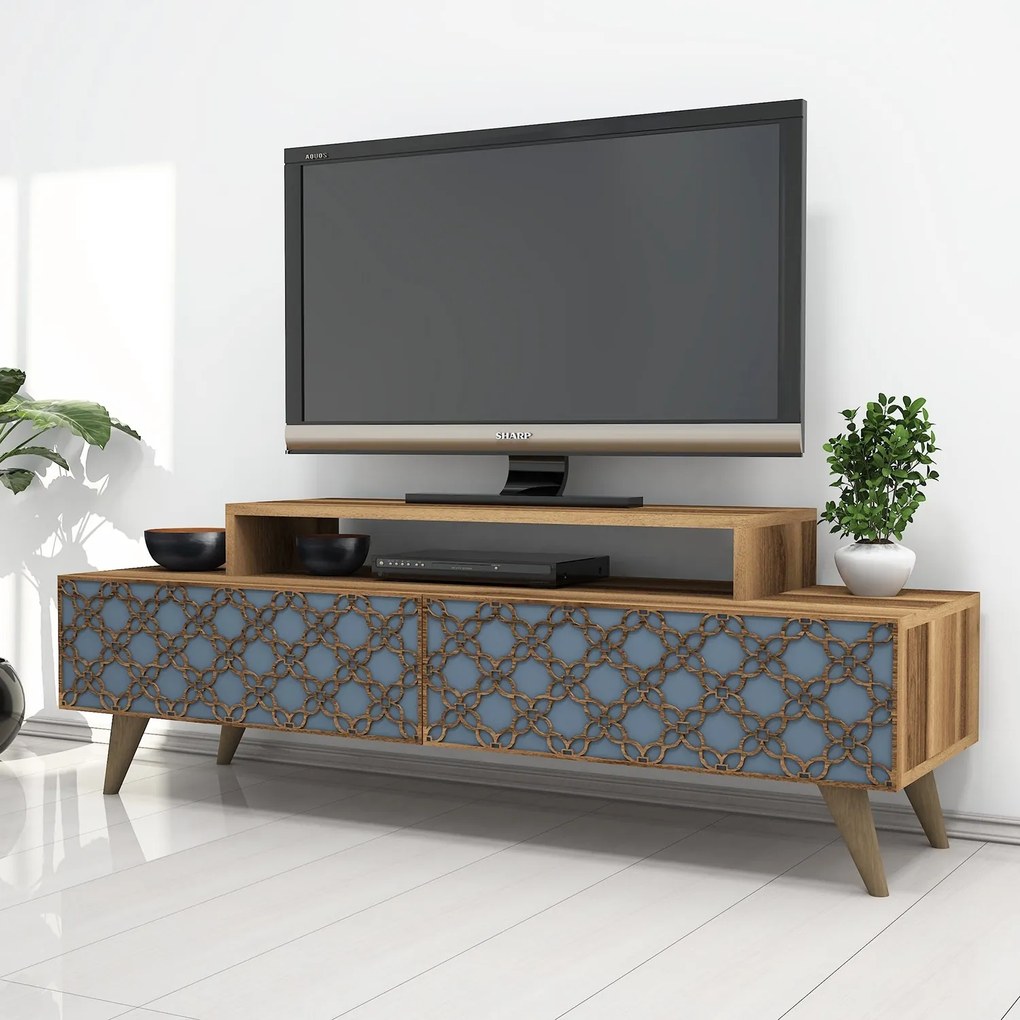 TV asztal/szekrény Curio (dió + kék). 1071859