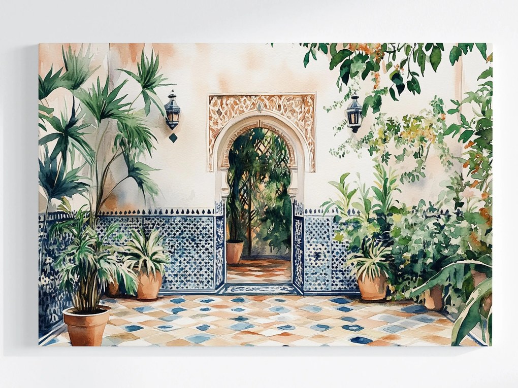 Canvas Vászonkép Udvar Terasz Mozaik Arab Ív Marokkó 120x80