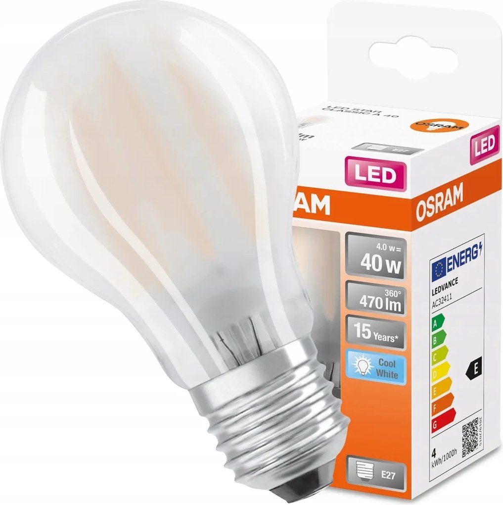 Led izzó E27 A60 4W 40W 4000K Filament Osram