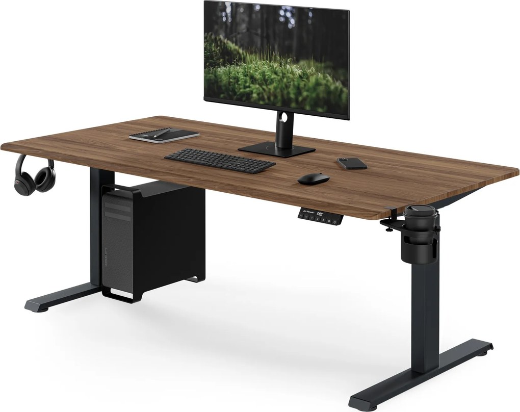 Elektromos íróasztal magasságállítással ergonomikus antracit/dió,1600x800 mm: ARIA