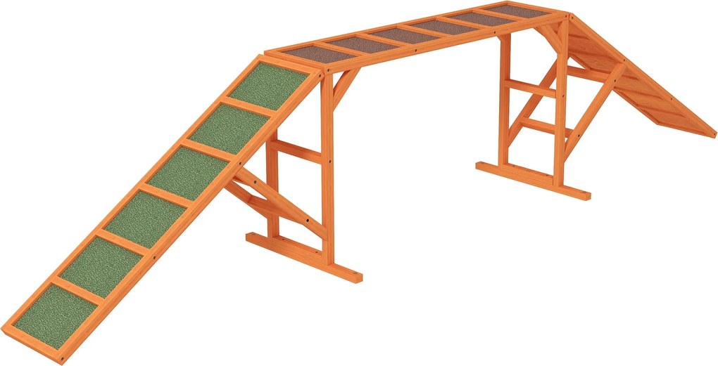 PawHut Kutya Agilitási Híd - Agilitási Felszerelés Kutyáknak Biztonsági Bárdával, Csúszásmentes Felületű Agilitási Eszköz Kertbe, 325 x 55 x 69 cm, Na