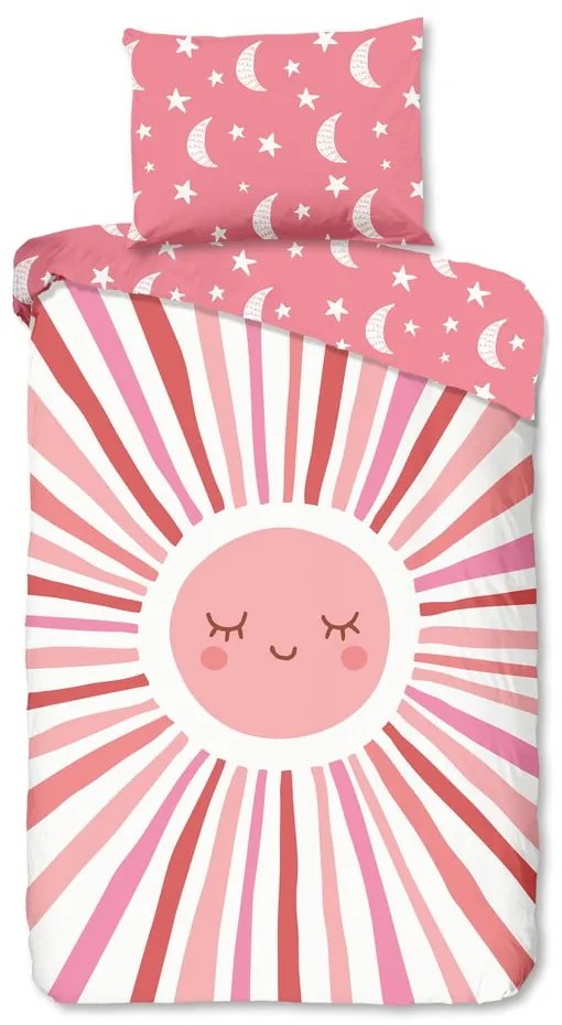 Rózsaszín egyszemélyes pamut gyerek ágyneműhuzat 140x200 cm Sunny – Good Morning