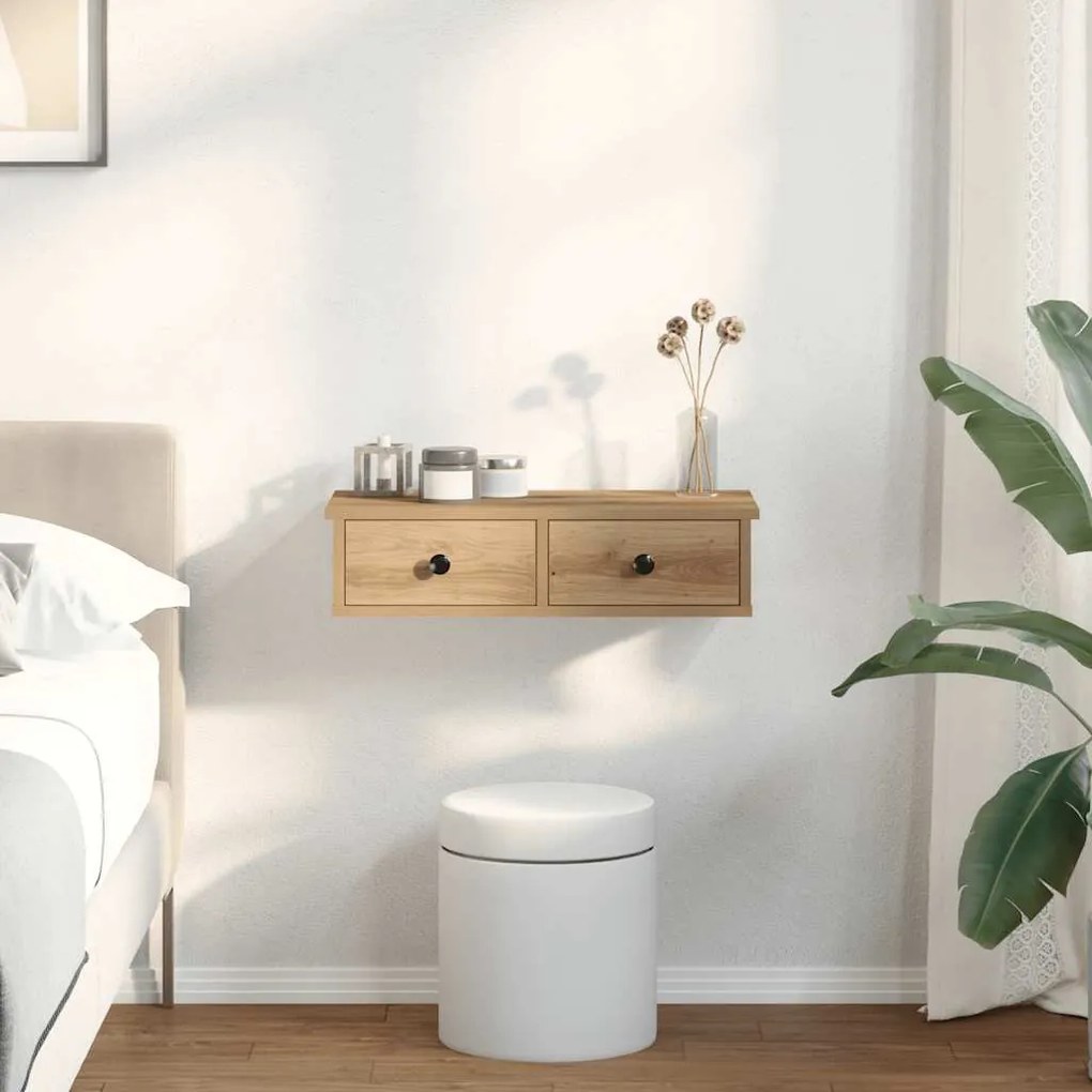 Falipolc fiókokkal artisian tölgy 60x28x15 cm műszaki fa