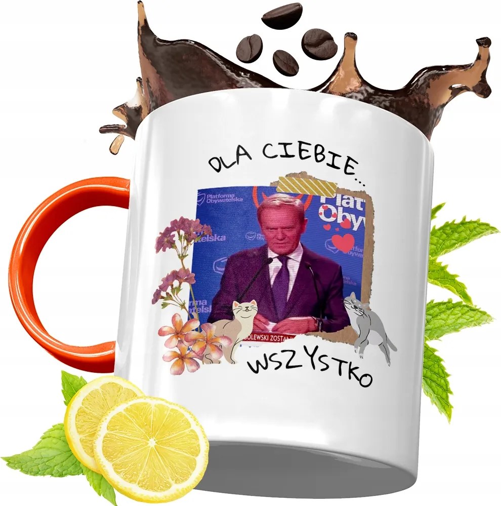 Donald Tusk Narancssárga Bögre Ajándék, fényképes nyomattal