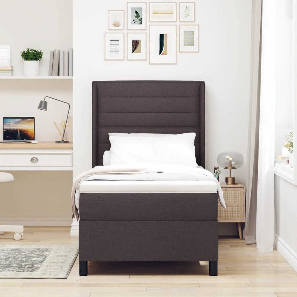 Boxspring Ágy Matrac Kávébarna 90x200 cm Szövet