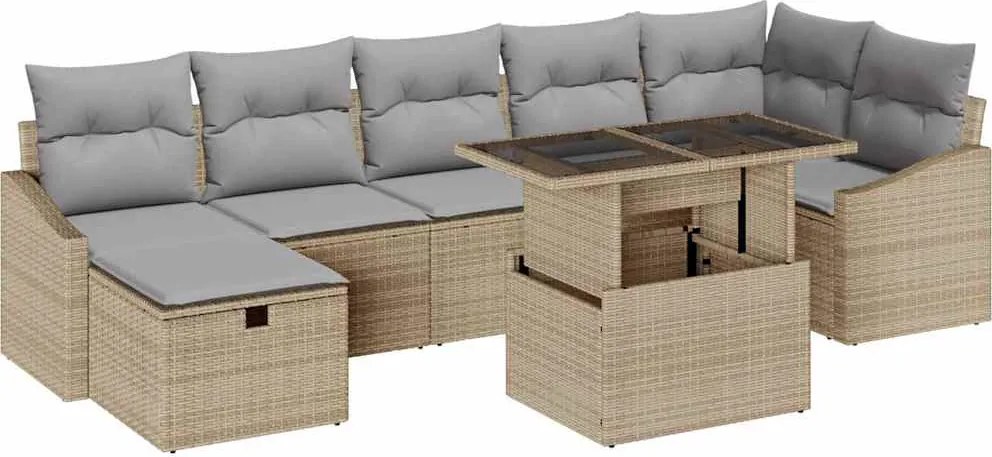 vidaXL Kerti Kanapé Szett párnával tárolóval 8 pcs Bézs Poli rattan