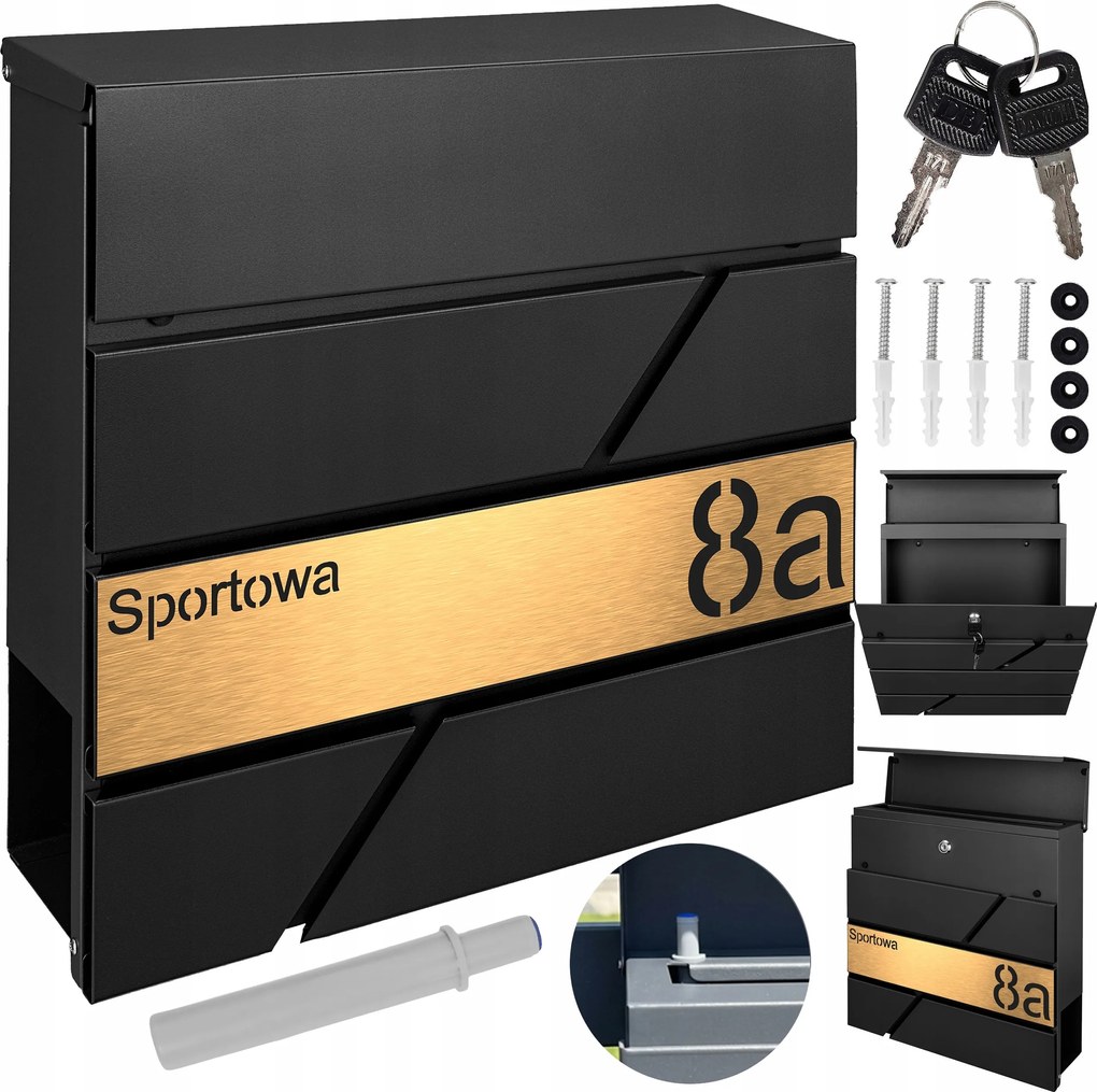 Fekete Postaláda Arany Laminált Cím