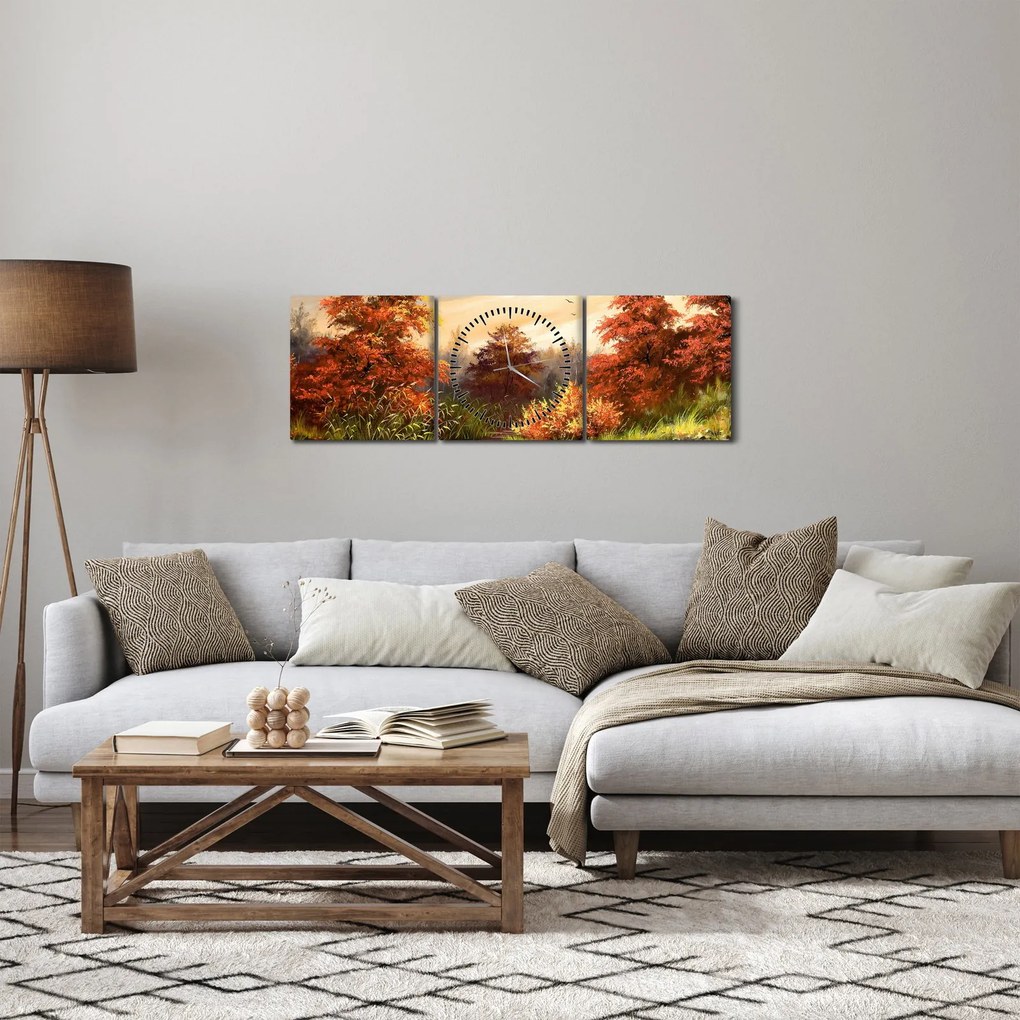 Kép egy folyóról egy őszi tájban, olajfestmény (órával) (90x30 cm)