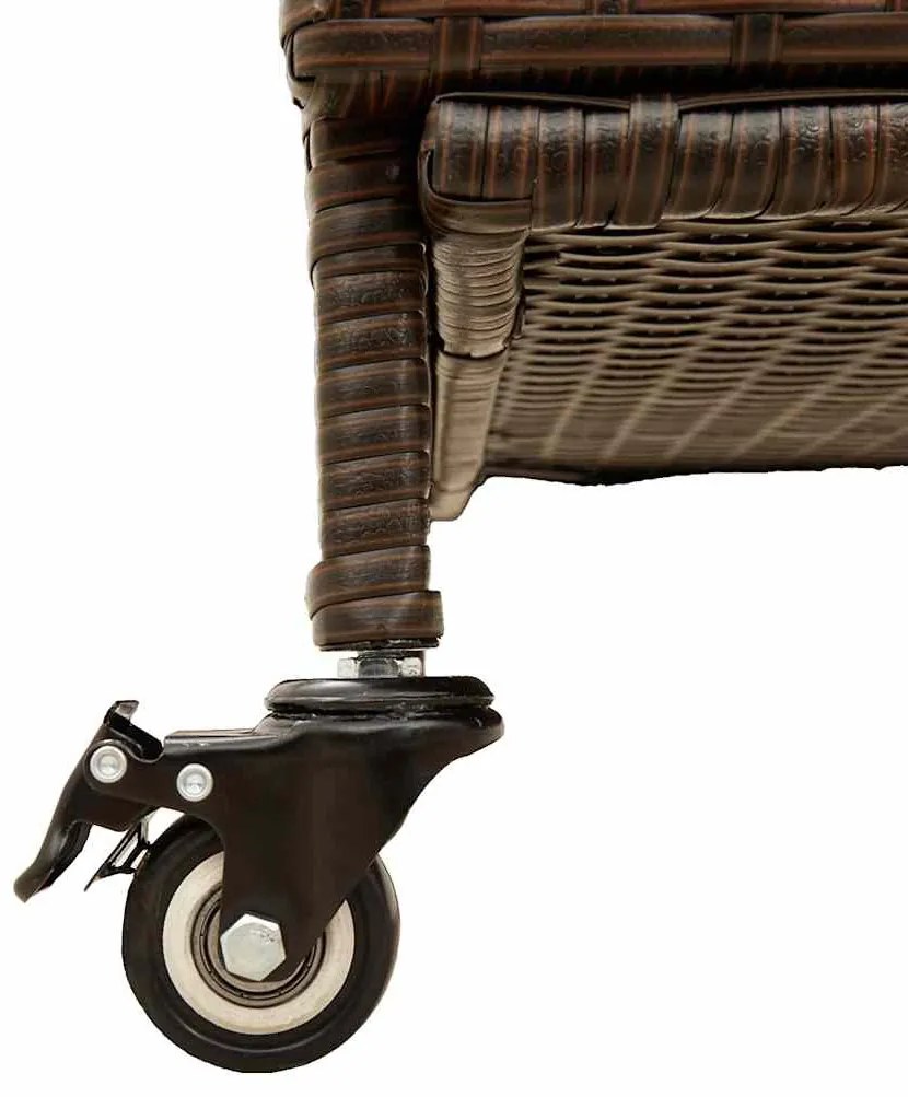 barna polyrattan kerti tárolóláda kerekekkel 160x55x75 cm