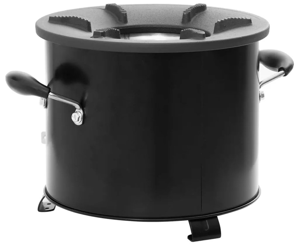 fekete fém fatüzelésű kempingtűzhely 36 x 26 x 22,5 cm