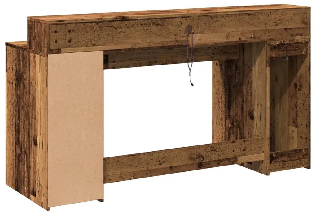 antik fa színű szerelt fa íróasztal LED-ekkel 160 x 55 x 91 cm