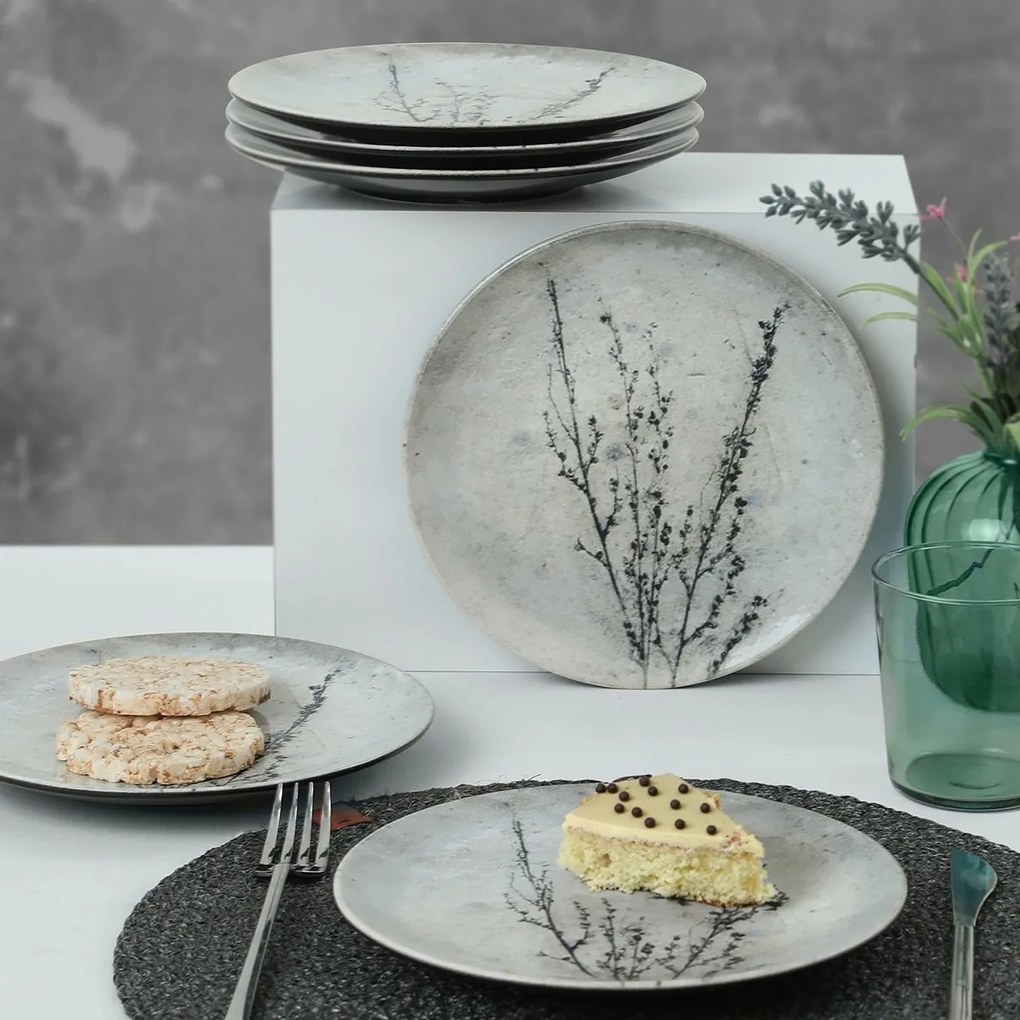 6 darabos Stone Bloom kerámia desszert tányérszett, 20 cm