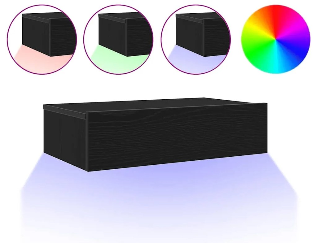 2 db fekete tölgyfa TV-szekrény LED lámpákkal 60 x 35 x 15,5 cm