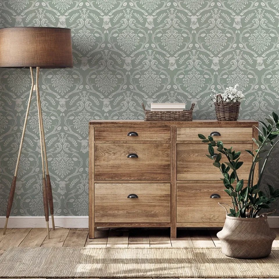 Arthouse Signature 2 Stag Damask zöld damaszt mintás papír tapéta – 923706
