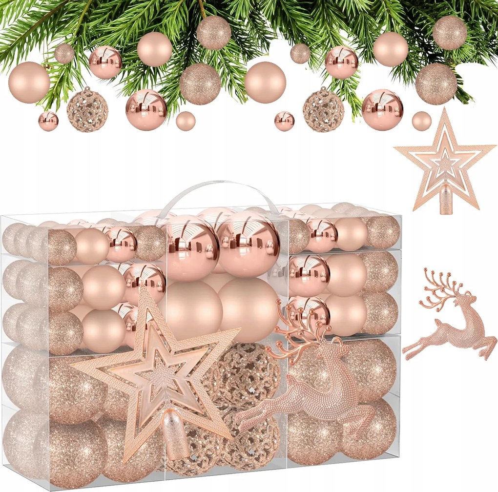 Karácsonyfadísz Szett Rózsaszín Arany Mintás Karácsonyi DÍSZEK102