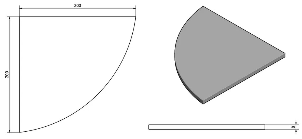 SAPHO 23487 sarokpolc, negyedkör 20 x 20 x 0,8cm, átlátszó üveg