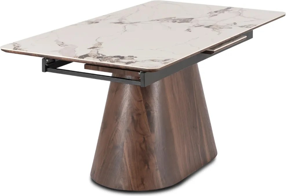 Stół LIZBONA Ceramiczny Rozkładany 160-200 cm Biały Marmur/Orzech