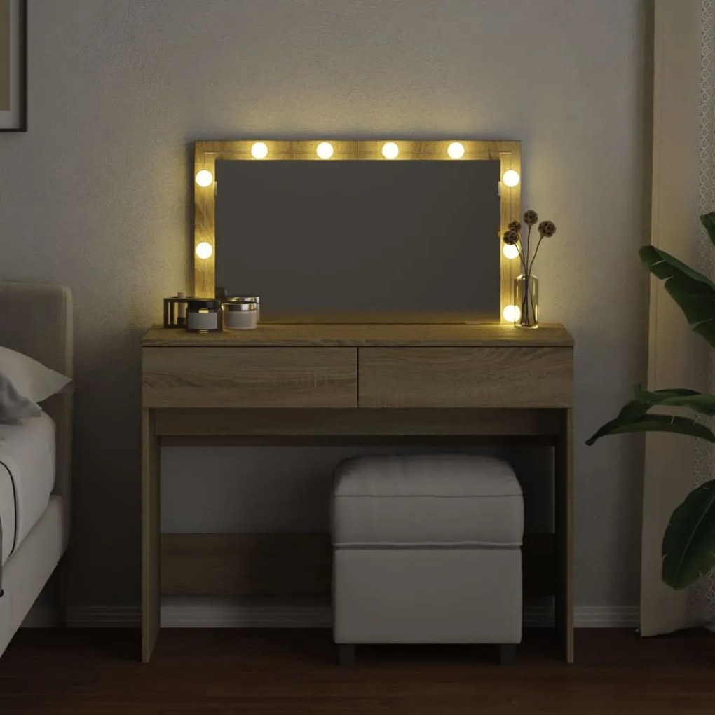 sonoma tölgy színű fésülködőasztal LED-del 100 x 40 x 120 cm