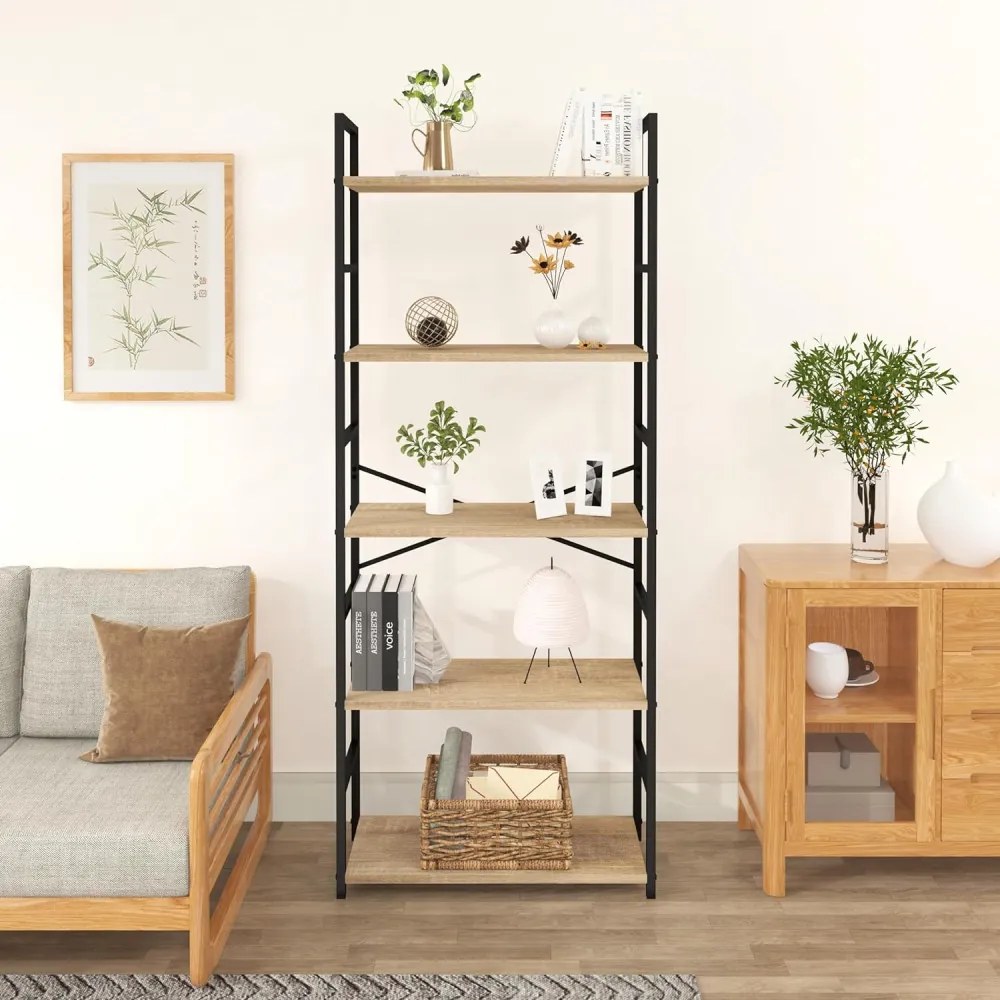 Intenso Home 5 szintes nyitott könyvespolc 59 x 144cm (Aranytölgy) | Univerzális tároló állvány fém lábakkal