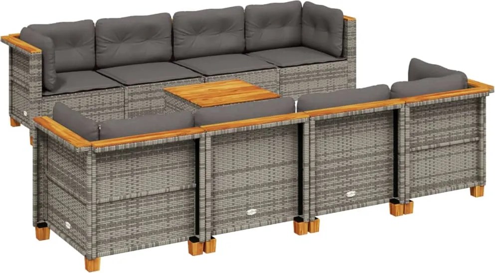 vidaXL 9 részes szürke polyrattan kerti ülőgarnitúra párnákkal