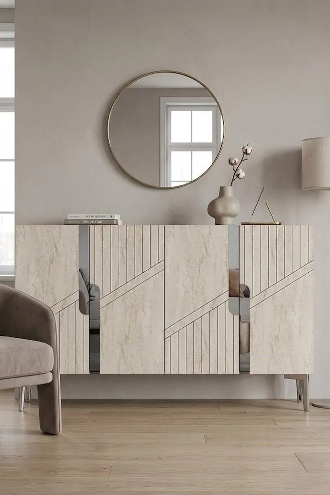 Evva 120 - White, Travertine, Silver