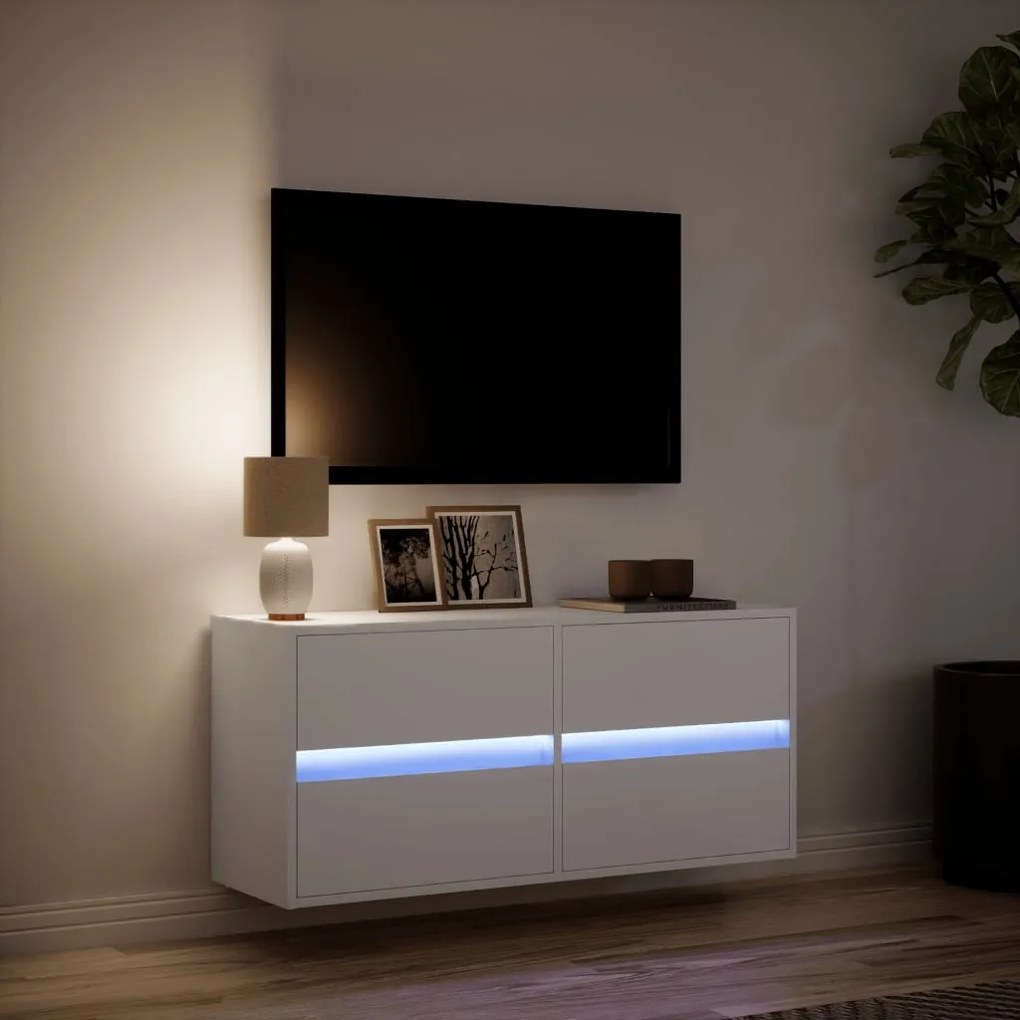 fehér falra szerelhető TV-szekrény LED-lámpákkal 100x31x45 cm
