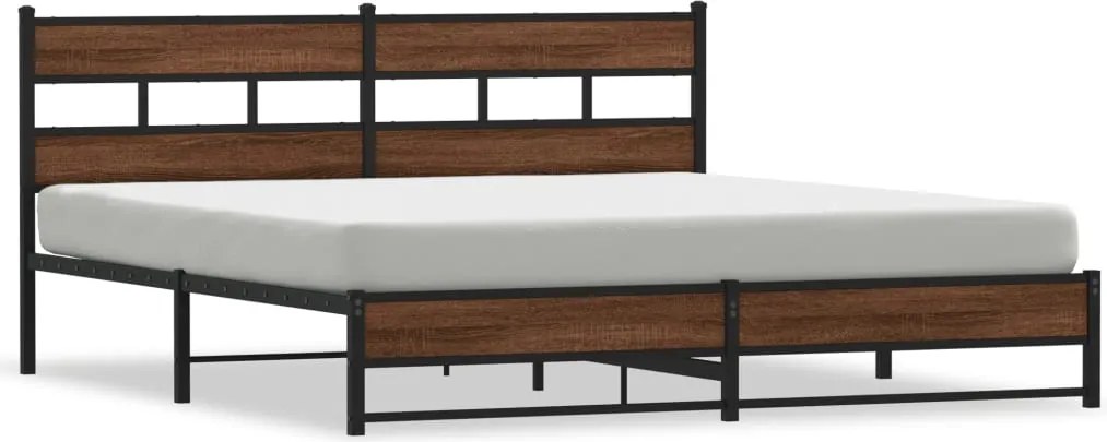 vidaXL barna tölgy színű fém ágykeret matrac nélkül 193 x 203 cm