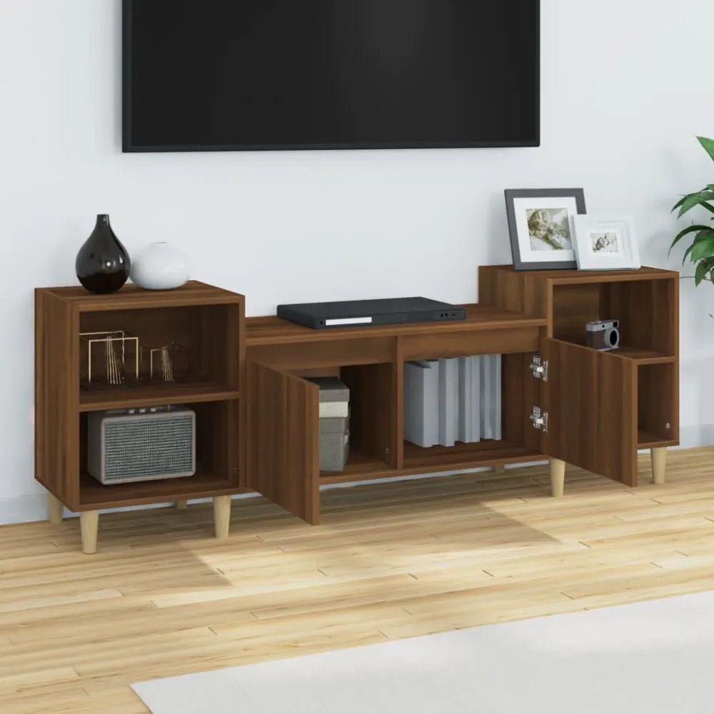 barna tölgyszínű szerelt fa TV-szekrény 160x35x55 cm