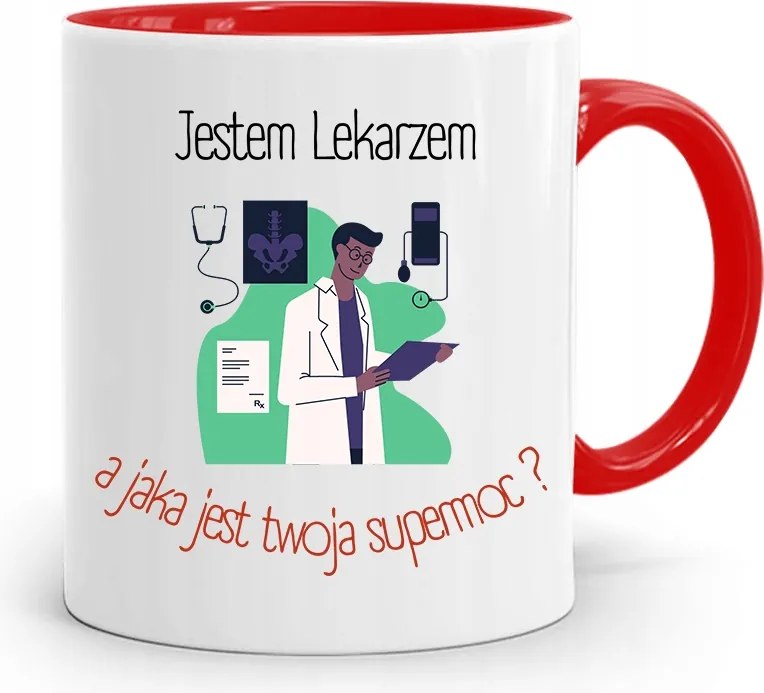 Piros Bögre Ajándék Orvosnak Vagyok nyomott mintával