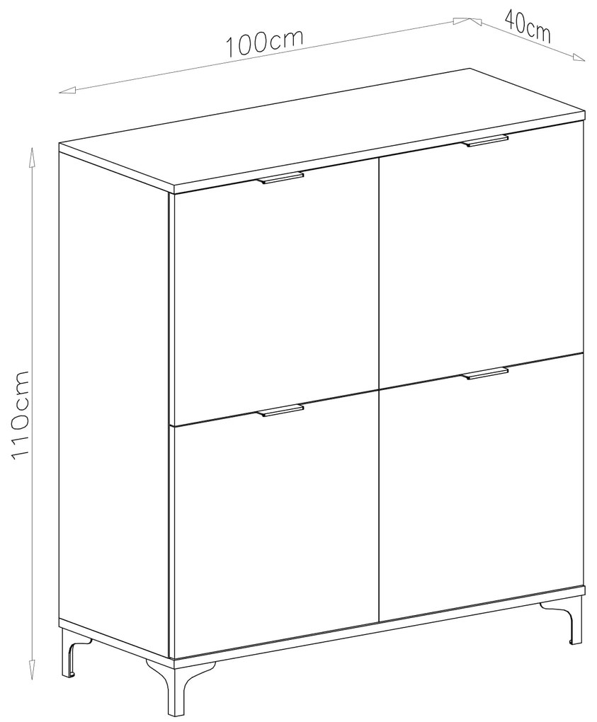 Mazzoni LANA K-100 komód Elegáns Dió - 4 AJTÓS KOMÓD