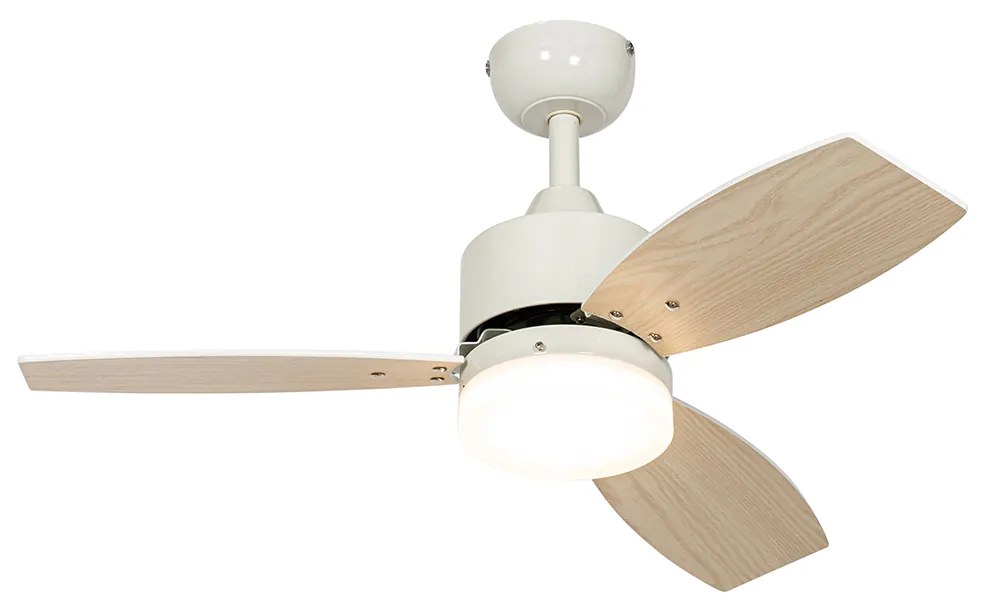 Kültéri mennyezeti ventilátor fehér fa hatású lapátokkal 91,3 cm dimmelhető LED-del távirányítóval IP44 - Toledo
