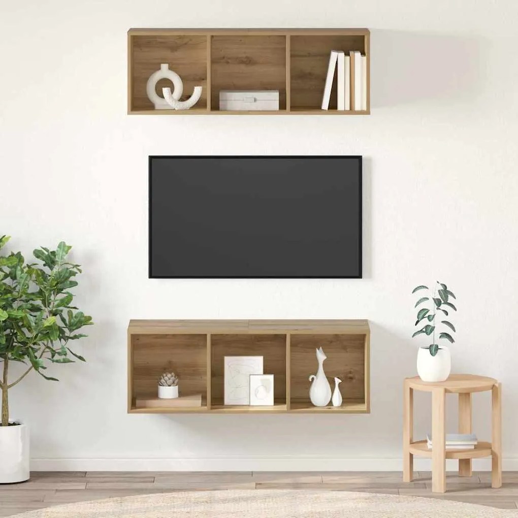 Fali TV szekrények 2 pcs kézműves tölgy 37 x 37 x 107 cm