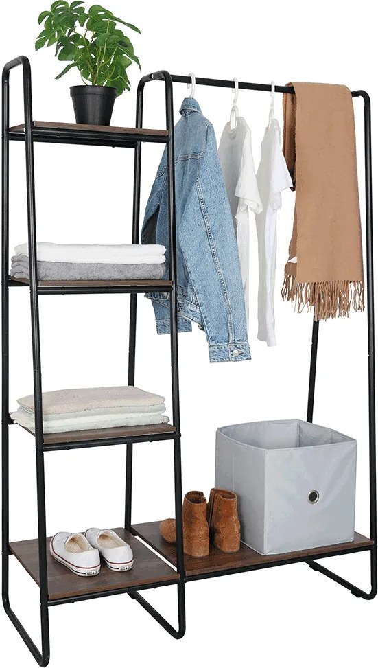 Szekrény szervező/polcállvány polcokkal, fekete/dió, ROBYN