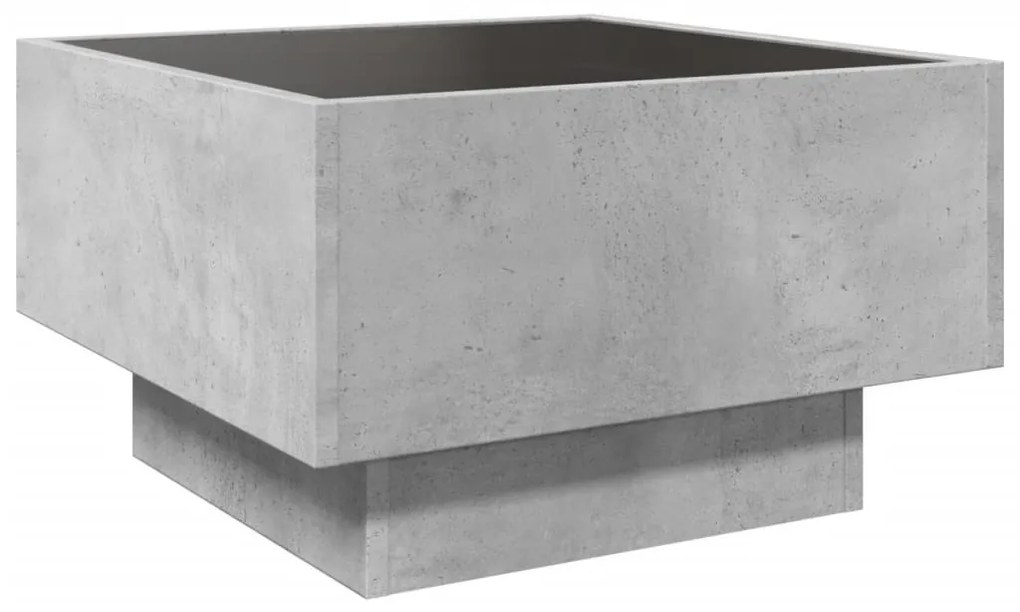 betonszürke szerelt fa dohányzóasztal LED-del 50 x 50 x 30 cm