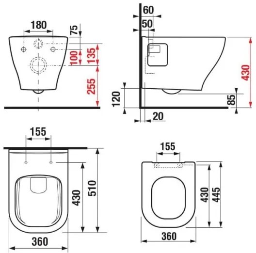 JIKA H8666160000001 - DEEP falra szerelhető WC + DEEP SoftClose WC-ülőke