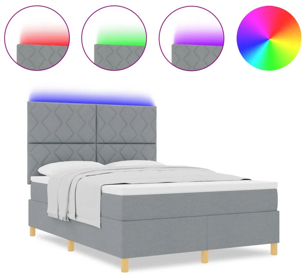 Box Spring Ágy Matraccal & LED Fény Szürke 140x200 cm Szövet
