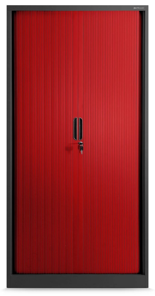 Fém szekrény harmonika ajtókkal DAMIAN, 900 x 1850 x 450 mm, antracit-piros