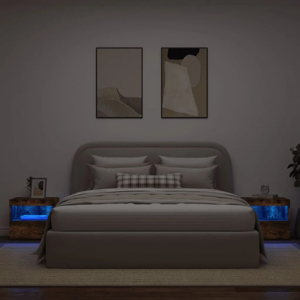 2 db sonoma tölgy éjjeliszekrény LED-fényekkel 50x40x45 cm