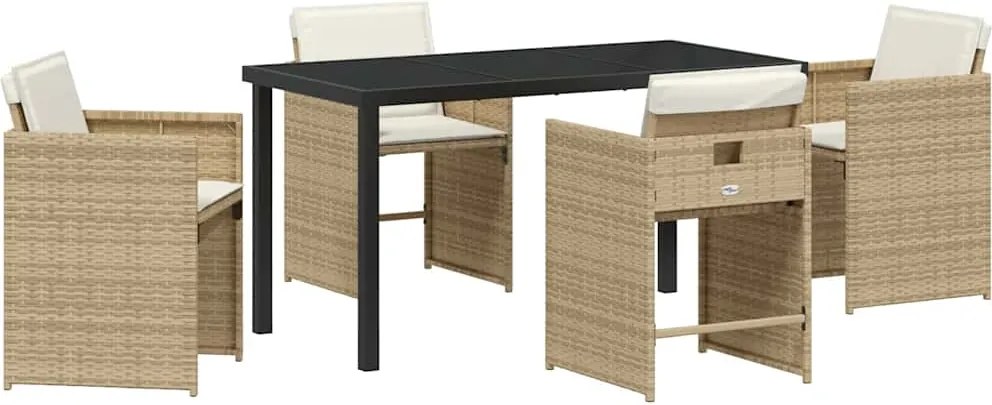 vidaXL Kert étkező szett párnával 5 pcs Bézs polirattan