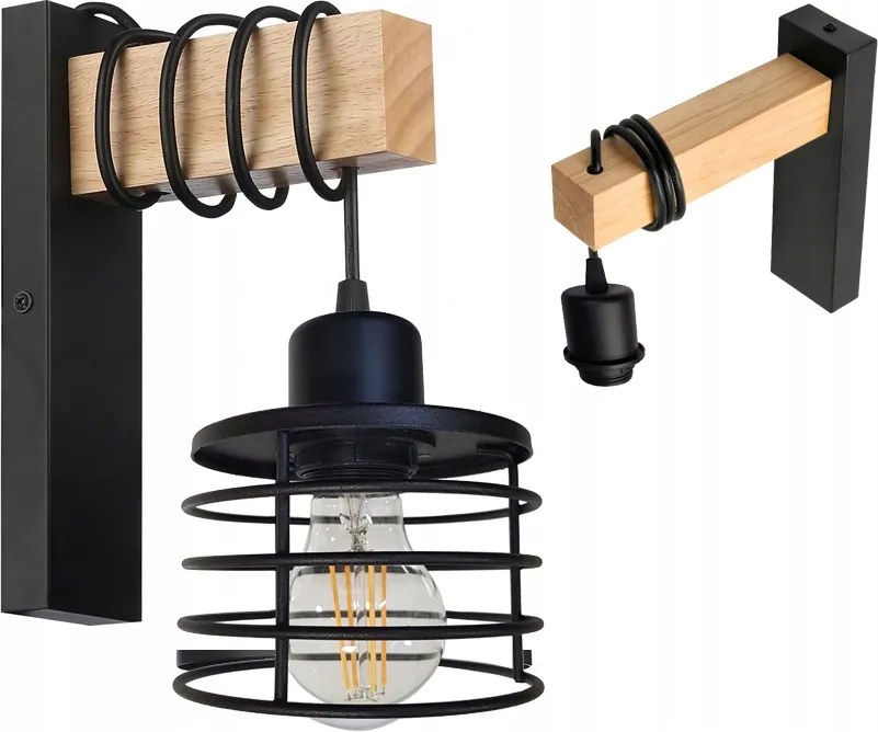 Fali lámpa fa Led túlnyúlás kábel lámpabúra 1xE27 Loft Fekete