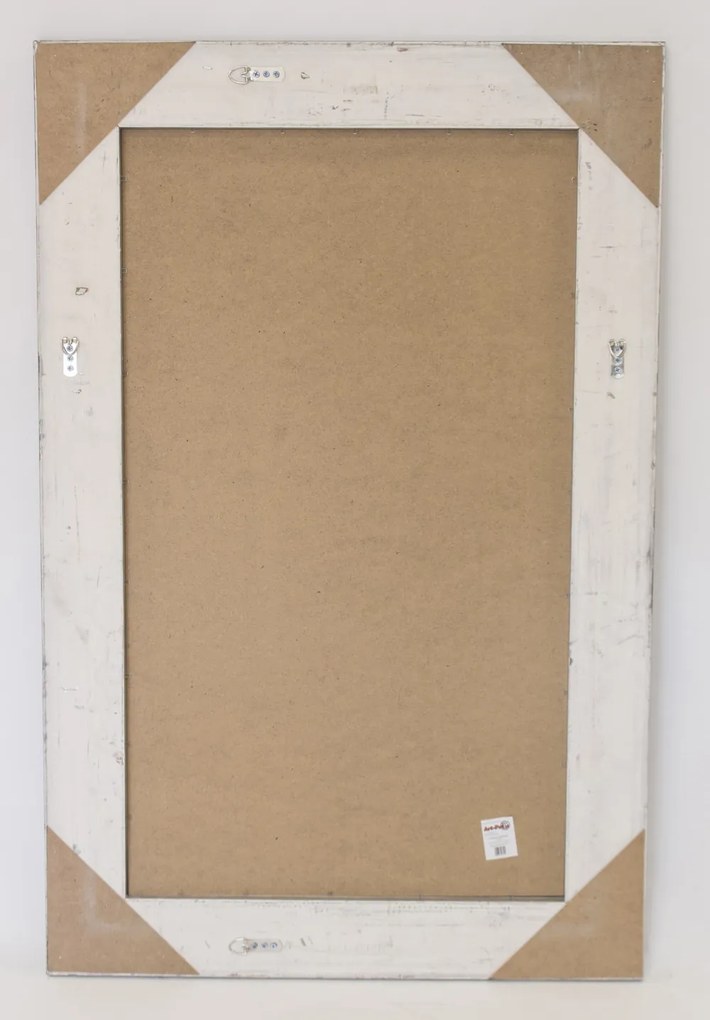 Téglalap alapú élcsiszolt szelíden faragott koptatott vintage ezüst fa keretben 115x75x5cm