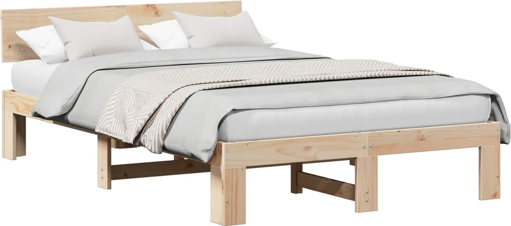 vidaXL Ágykeret fejtámlával Természetes 120 x 190 cm Tömör fenyőfa