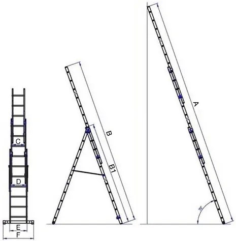 G21 háromrészes létra 5,1m, 3x8 létrafok
