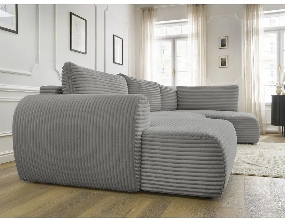 Sötétszürke kordbársony kinyitható sarokkanapé (bal oldali-U alakú) Lucien – Bobochic Paris